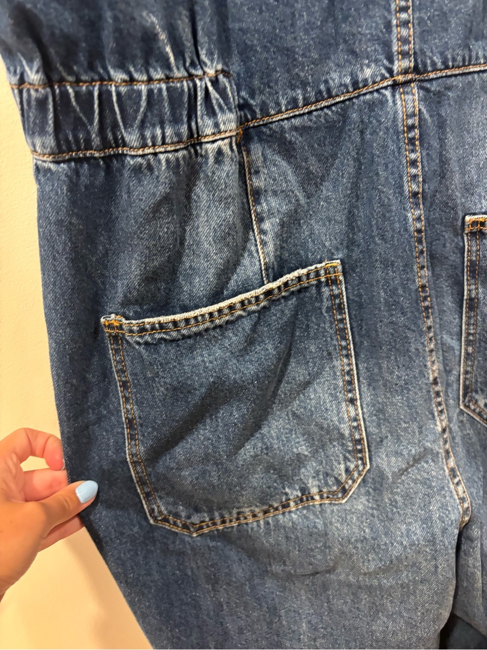 Free People x We the Free Marci Denim Jumpsuit Coveralls Blue XL OBII54494 - Picture 10 of 13